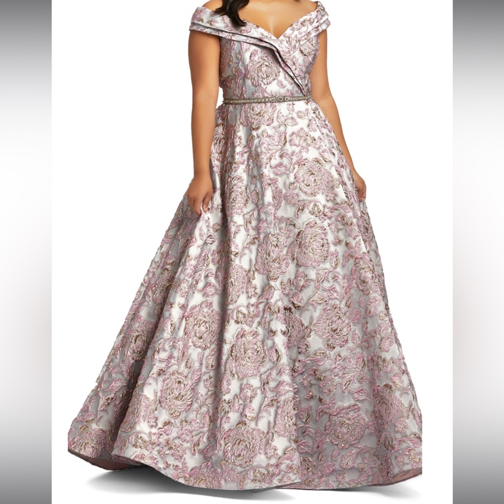 Mac Duggal Portrait Collar Brocade Ballgown